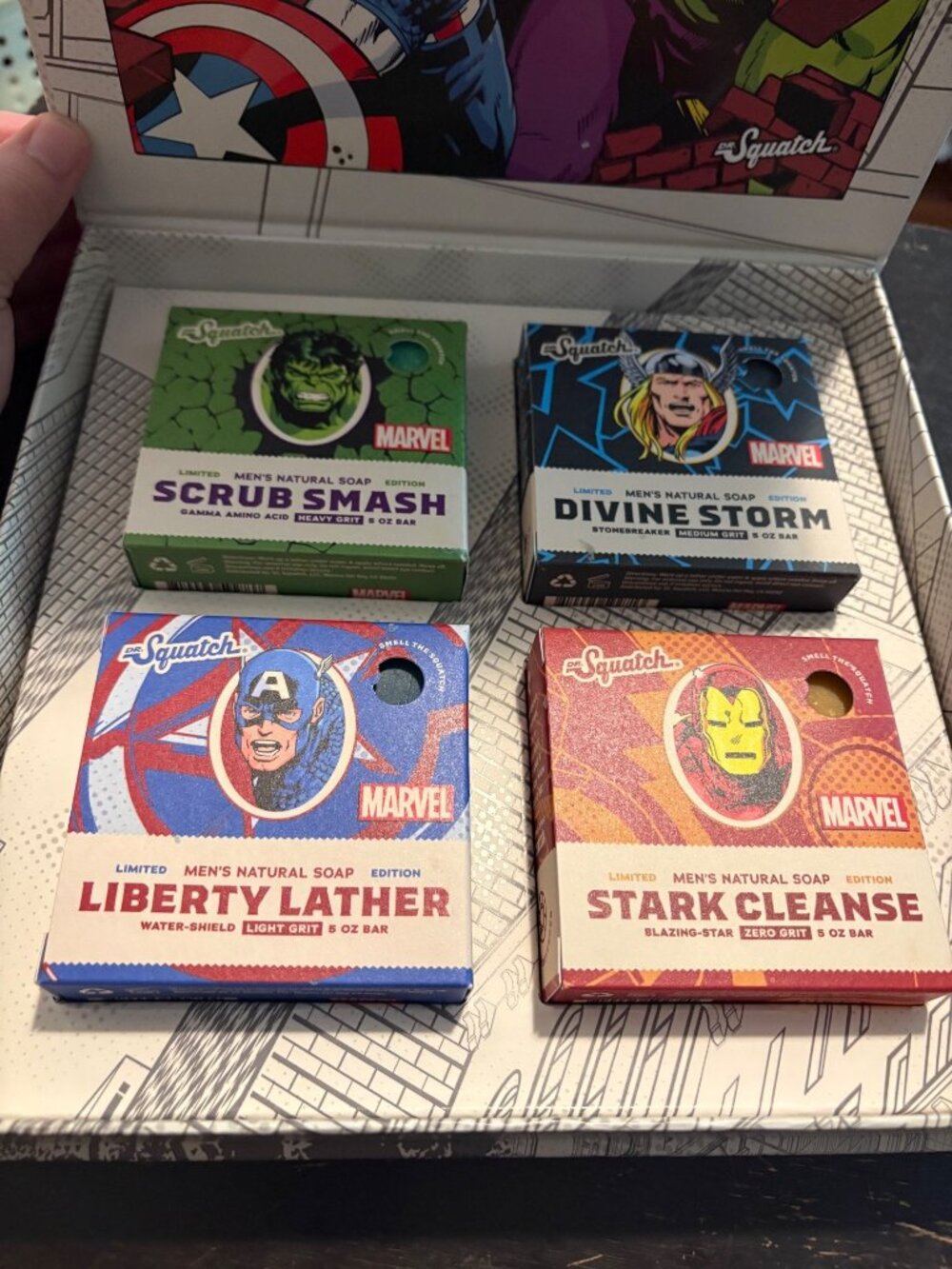 Marvel Dr. Squatch Avengers Soap Set 4 Bars Hulk Thor Captain America & Iron Man